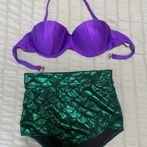Women's Mermaid Bikini Swimwear - Purple Ariel Mermaid Top - Halloween mermaid